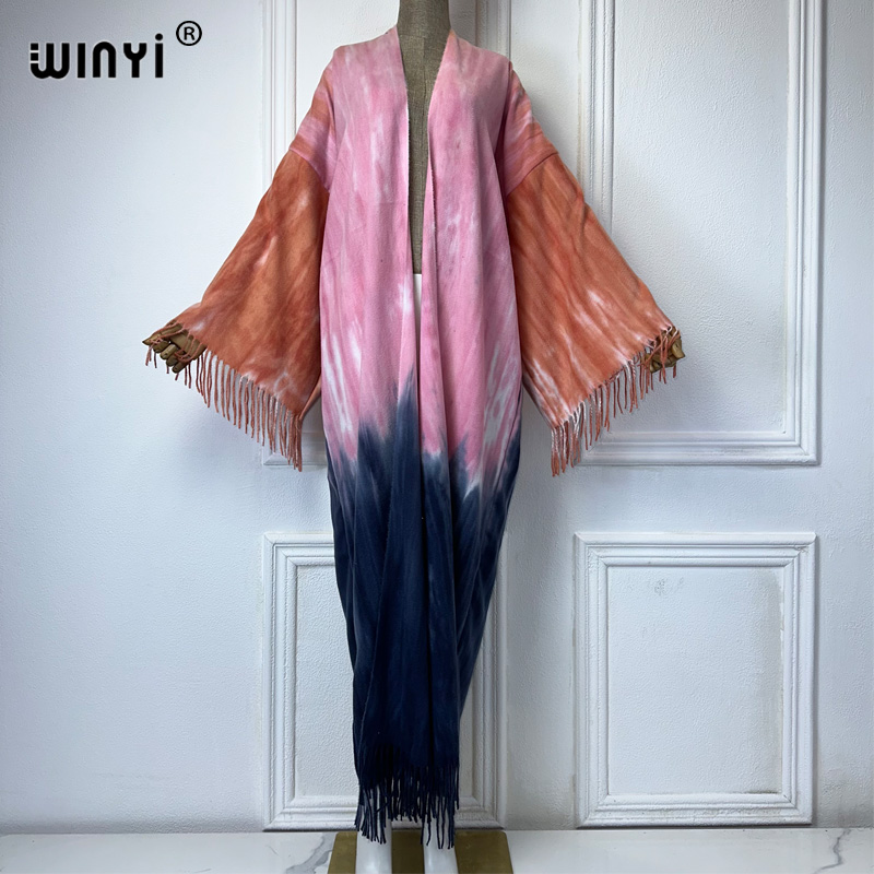 Street Fashion Dubai - WINYI Tie-dyed winter tassel cardigan Africa