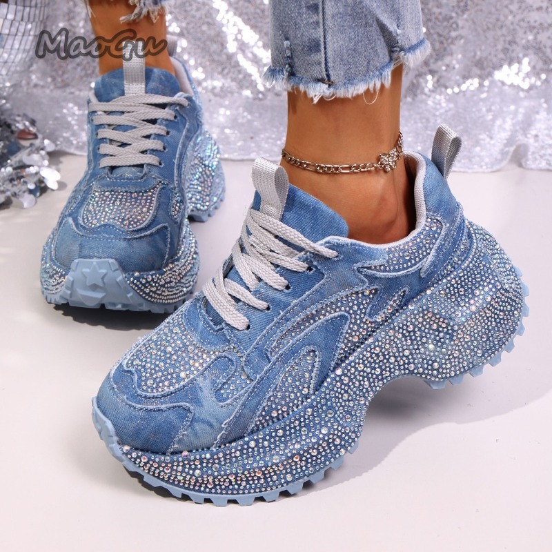 Street Fashion Ladies - Fashion Rhinestone Women's Chunky Sneakers Thick