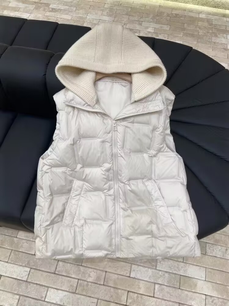 Puffer Vest Padded - Women's Casual Warm Knitwear Removable Hat