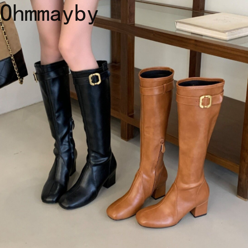 Street Fashion Rome - Women Retro Square Toe Knee High