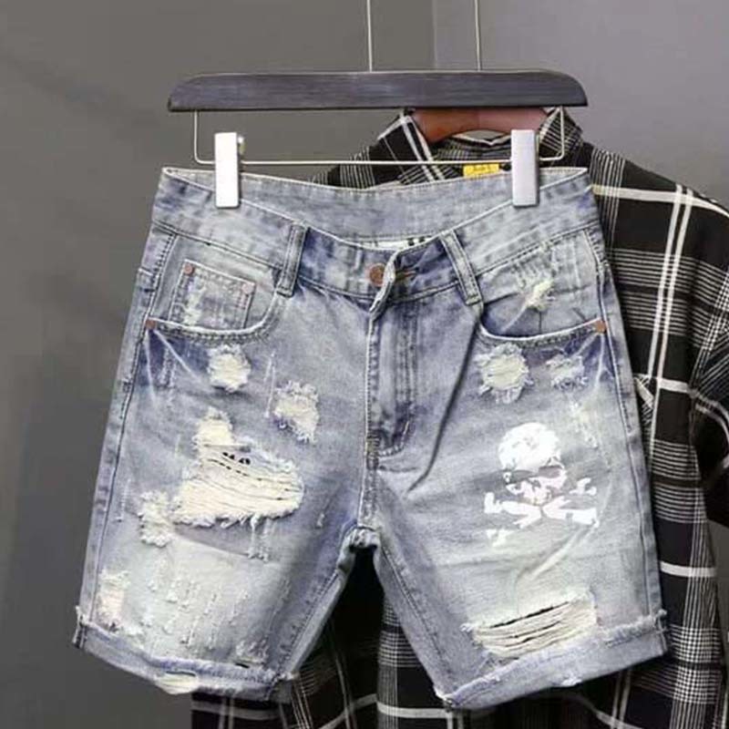 Street Fashion In Korea - Summer Men's Worn Bead Hole Beggar