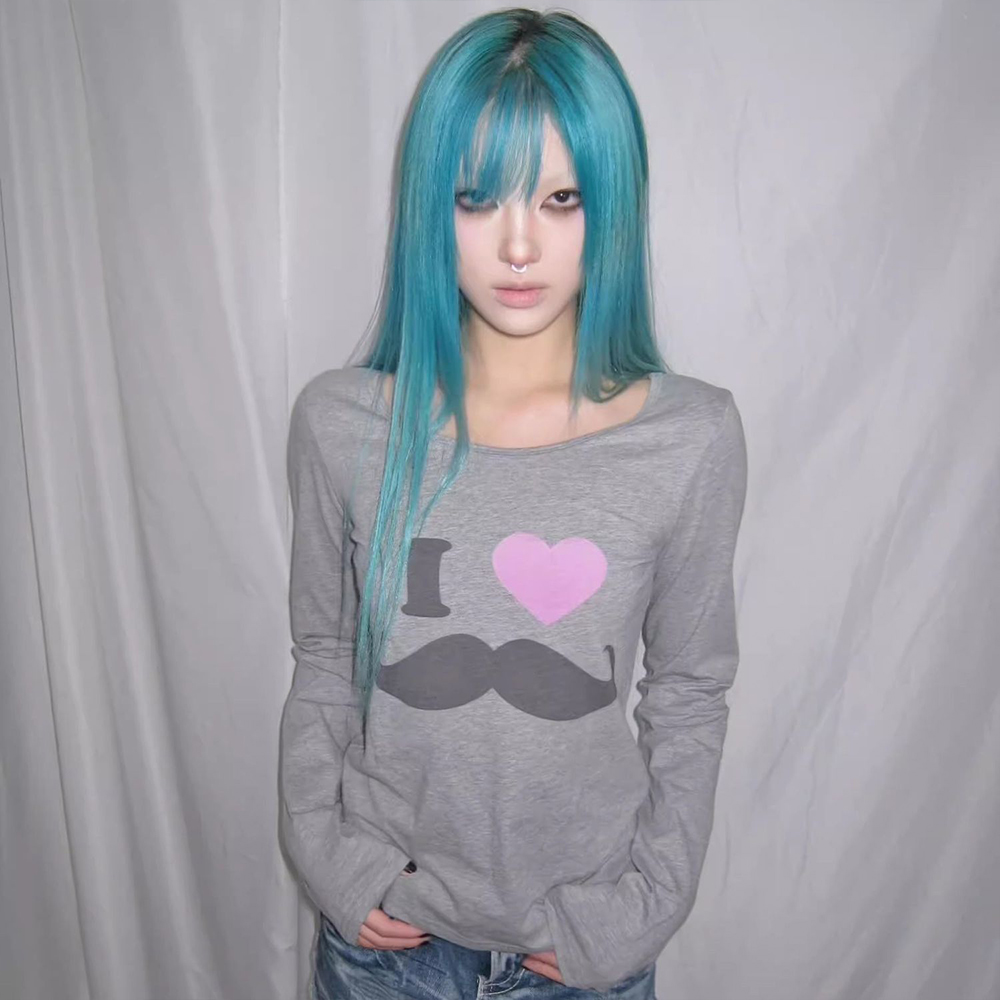 Japanese Y2K Beard Print T-Shi - Street Fashion In Korea recension och pris