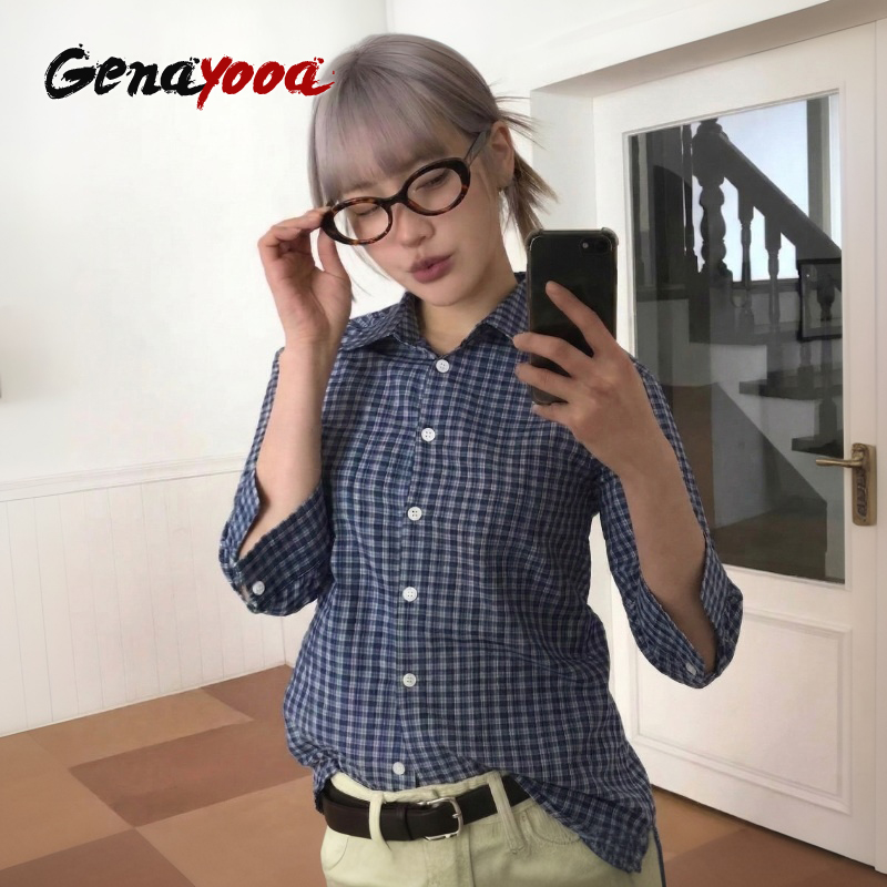 Genayooa Y2k Plaid Shirt Women - Street Fashion In Korea recension och pris