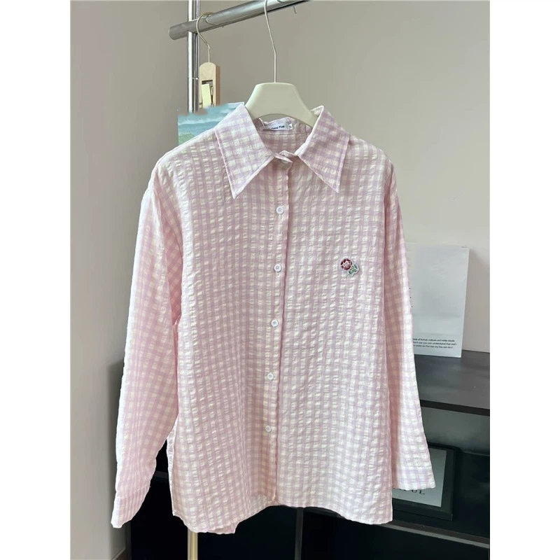 Embroidery Flower Plaid Design - Street Fashion In Korea recension och pris