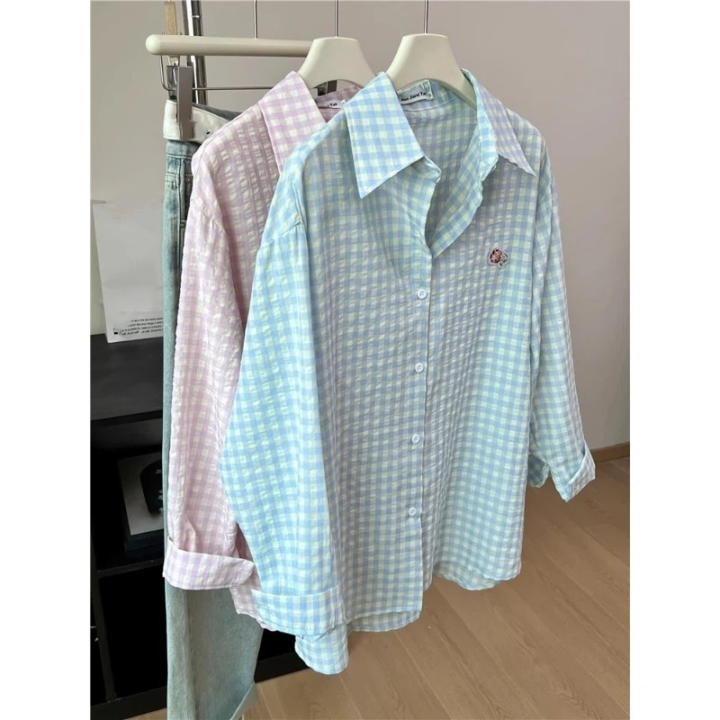 Embroidery Flower Plaid Design - Street Fashion In Korea recension och pris