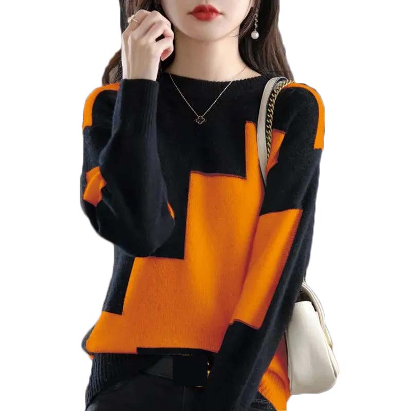 Fashion O-Neck Spliced Knitted - Street Fashion In Korea recension och pris