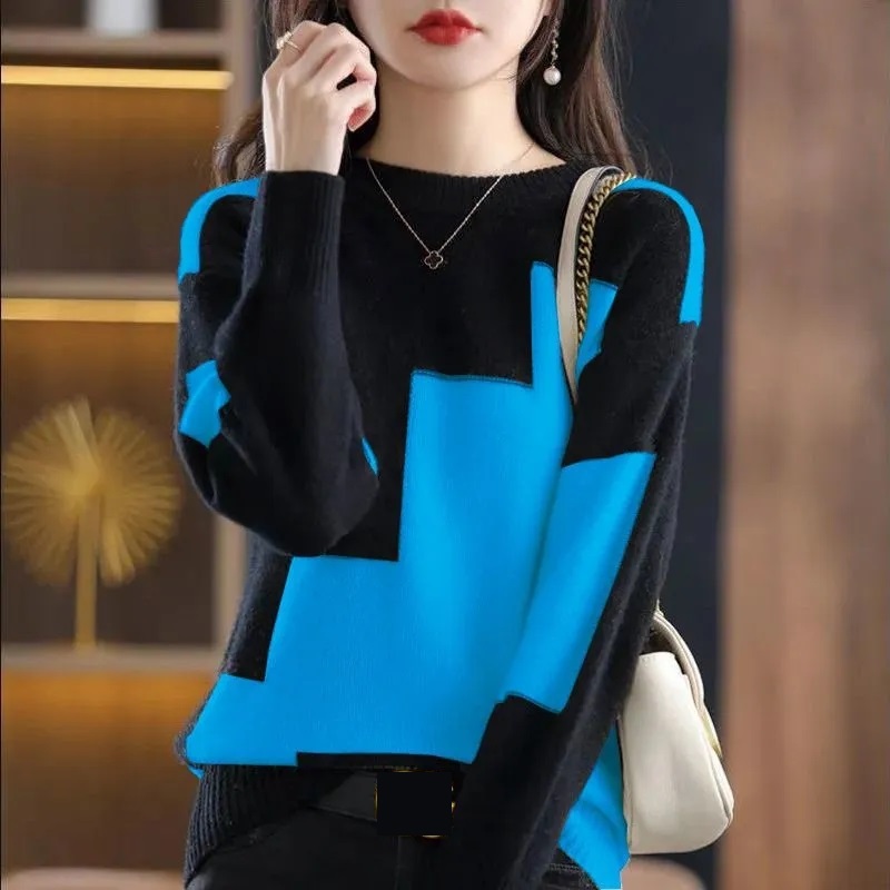 Fashion O-Neck Spliced Knitted - Street Fashion In Korea recension och pris