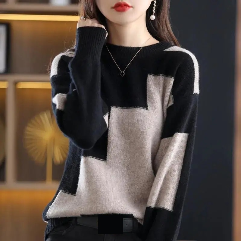 Fashion O-Neck Spliced Knitted - Street Fashion In Korea recension och pris