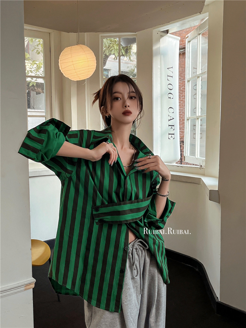 Korean striped shirt with asym - Street Fashion In Korea recension och pris