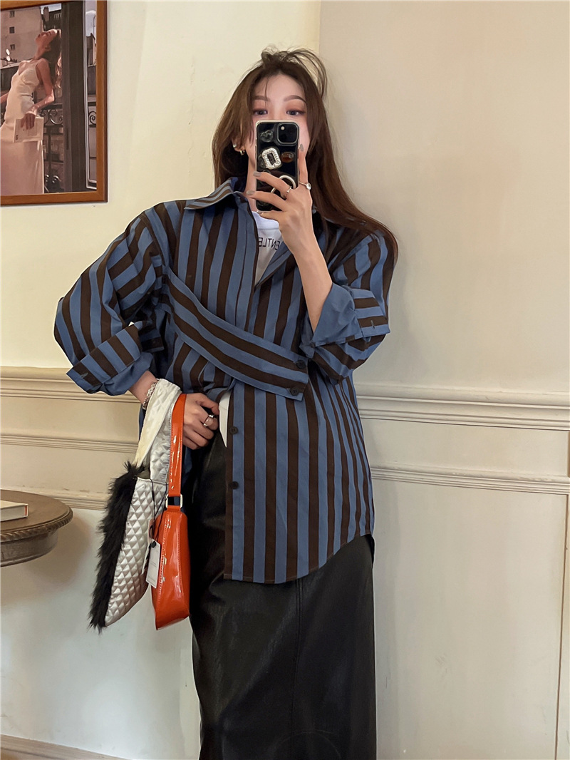 Korean striped shirt with asym - Street Fashion In Korea recension och pris