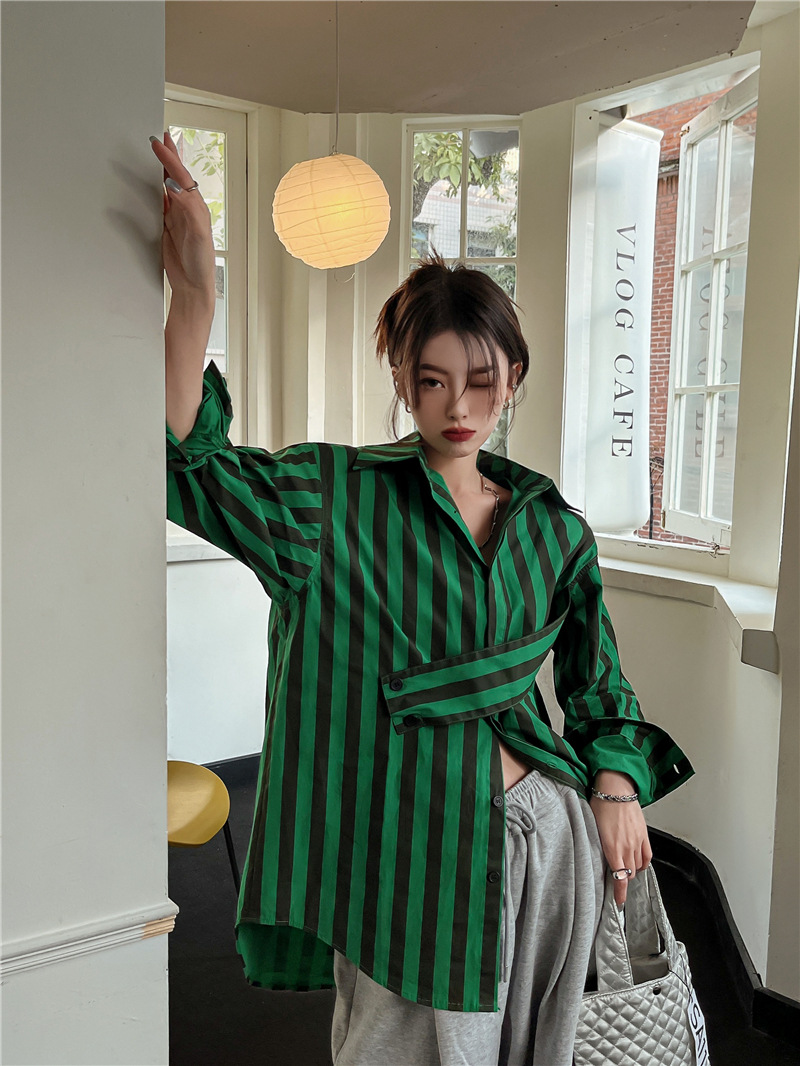 Korean striped shirt with asym - Street Fashion In Korea recension och pris