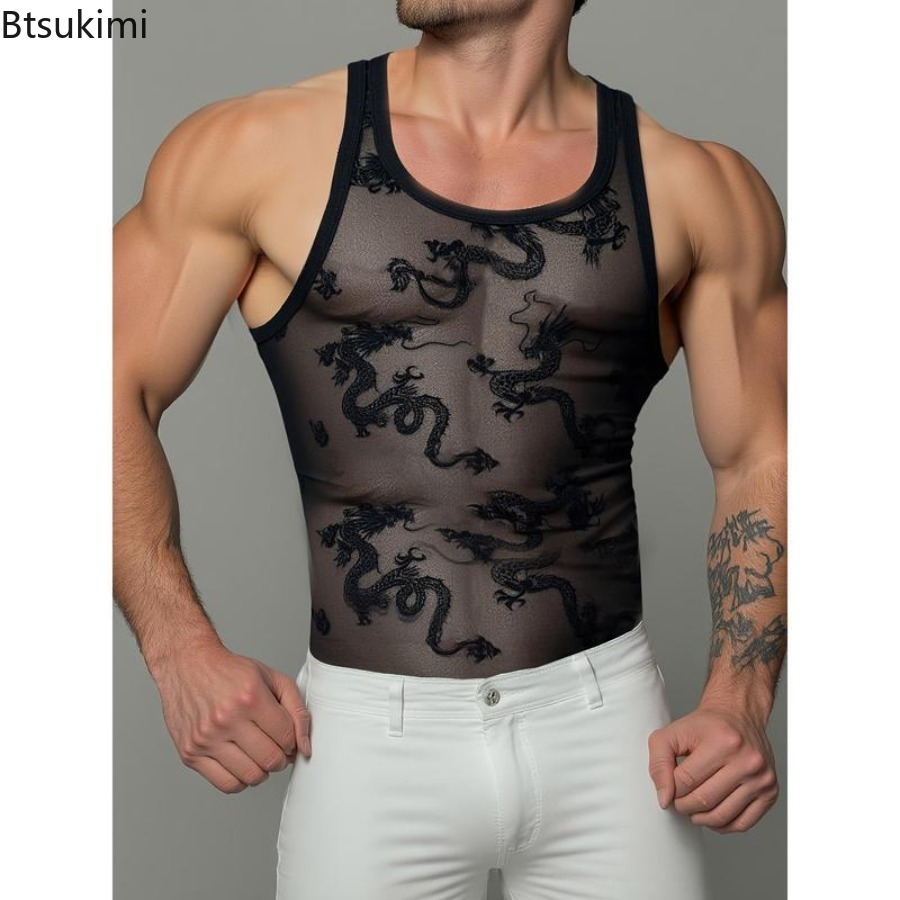 Sexy Lace Tank Tops Men Transp - Street Fashion Outfit For Men recension och pris