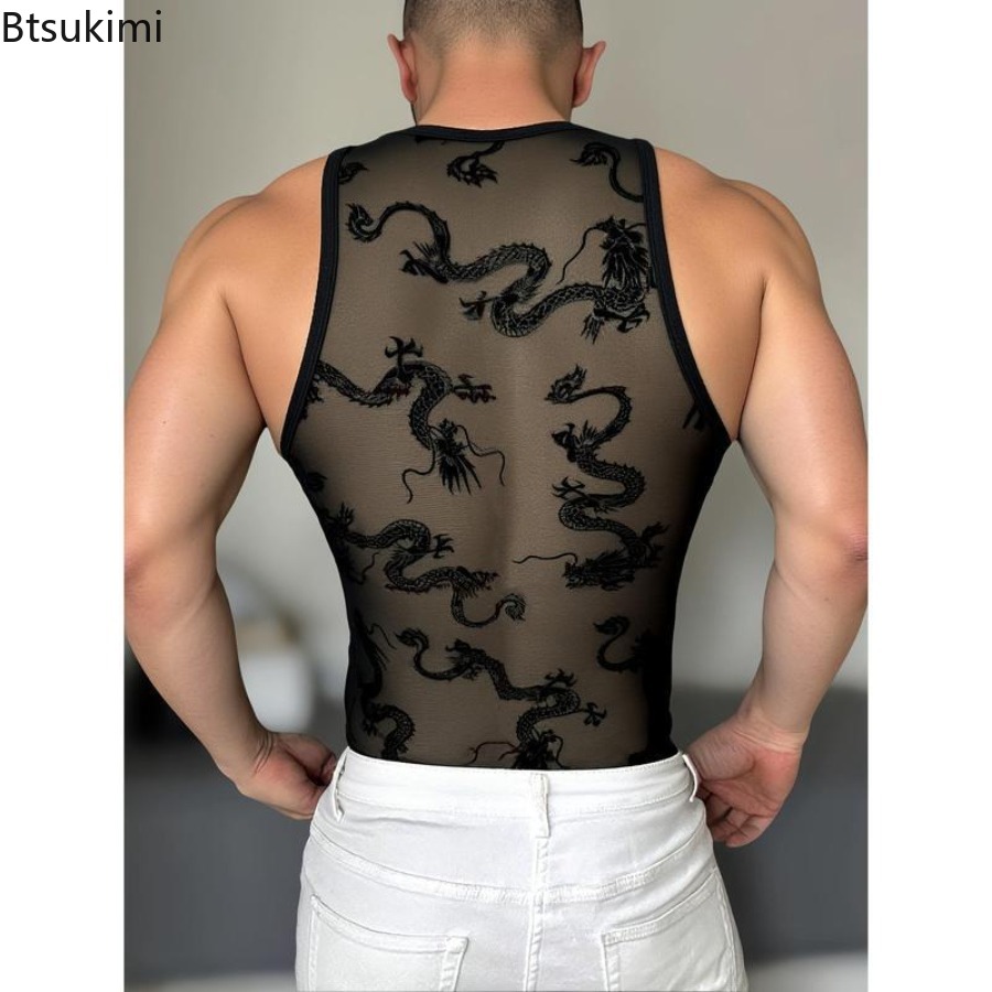 Sexy Lace Tank Tops Men Transp - Street Fashion Outfit For Men recension och pris
