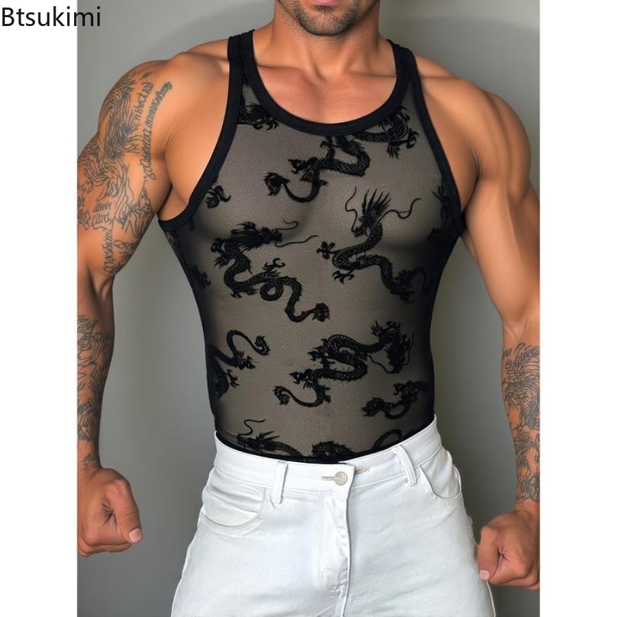 Sexy Lace Tank Tops Men Transp - Street Fashion Outfit For Men recension och pris