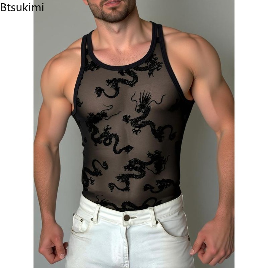 Sexy Lace Tank Tops Men Transp - Street Fashion Outfit For Men recension och pris